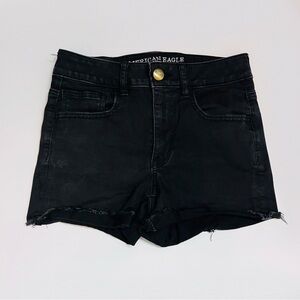 American Eagle Black High Rise Waisted Cuffed Shortie Jean Denim Shorts